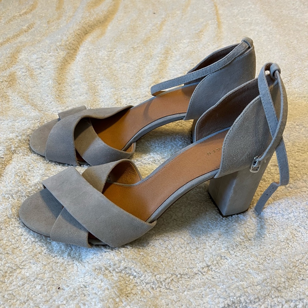 Grey Halogen Ankle Strap Buckle Block Heels Women’s Size 12